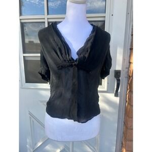 Paul & Joe Black 100% Silk Sheer Pleated Short Sleeve Blouse S French Designer
